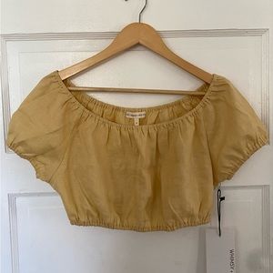 Whimsy + Row butter yellow linen puff crop top - size medium